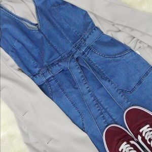 Bebe Denim Deep Cut Tie Waist Dress